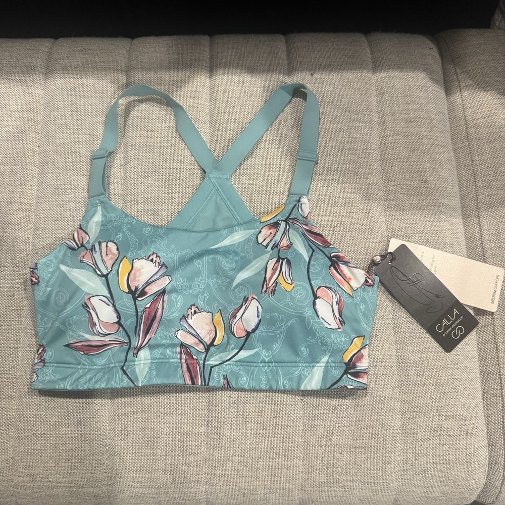 CALIA Floral Print Sports Bra Crossback Straps‎ Medium Accent Multicolor NWT